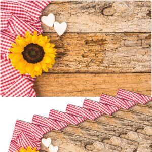 matches21 - Webshop Tischsets Platzsets MOTIV Sonnenblume auf Holz und Karo rot weiss 8 Stk Abwaschbar 119038 1 1 5