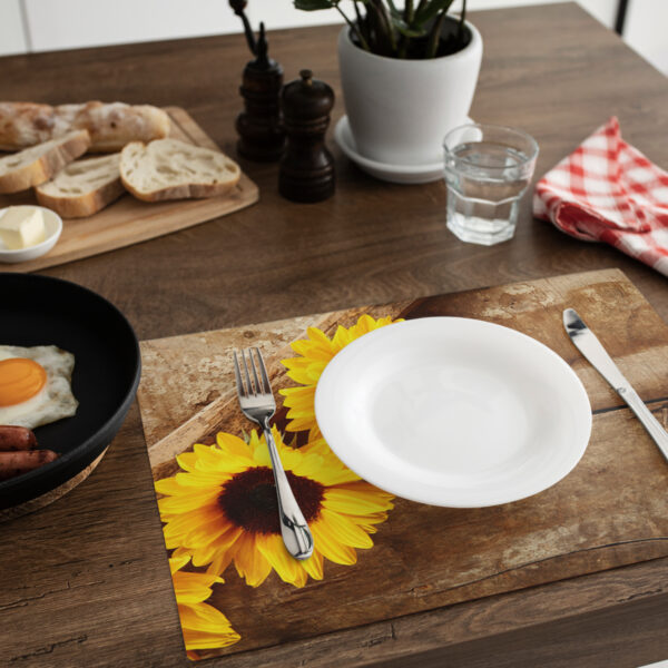 matches21 - Webshop Tischsets Platzsets MOTIV Sonnenblumen auf Holz 12 Stk abwaschbar 43 5x28 5 cm 121554 7 1 6