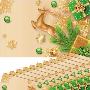 matches21 - Webshop Tischsets Platzsets MOTIV Weihnachten Hirsch Sterne gold gruen 12 Stk Abwaschbar 119049 1 1 16