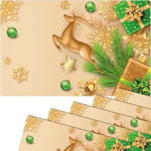 matches21 - Webshop Tischsets Platzsets MOTIV Weihnachten Hirsch Sterne gold gruen 6 Stk Abwaschbar 119047 1 1 24