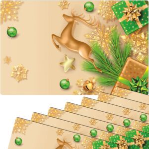 matches21 - Webshop Tischsets Platzsets MOTIV Weihnachten Hirsch Sterne gold gruen 8 Stk Abwaschbar 119048 1 1 6