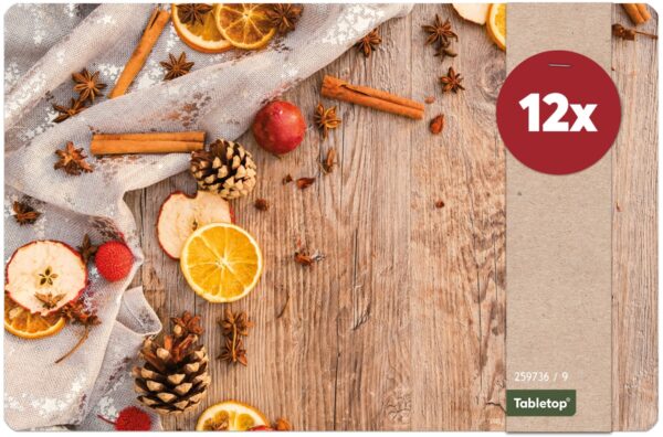 matches21 - Webshop Tischsets Platzsets MOTIV abwaschbar Gewuerze Zapfen Holz Weihnachten 126240 12 1 24