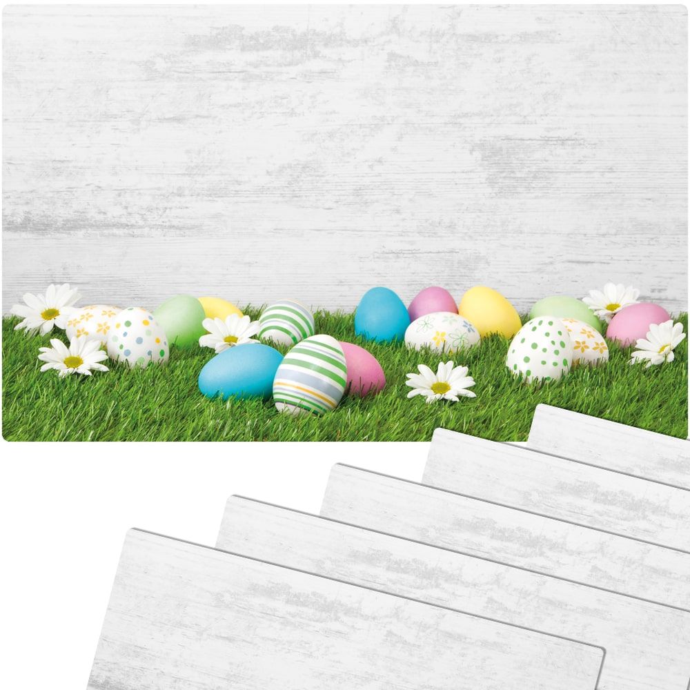matches21 - Webshop Tischsets Platzsets MOTIV abwaschbar Ostereier Gaensebluemchen graue Wand bunt 126276 10 1 4