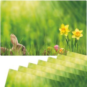 matches21 - Webshop Tischsets Platzsets MOTIV abwaschbar Osterhase Osterglocke Wiese bunt 126273 6 1 11