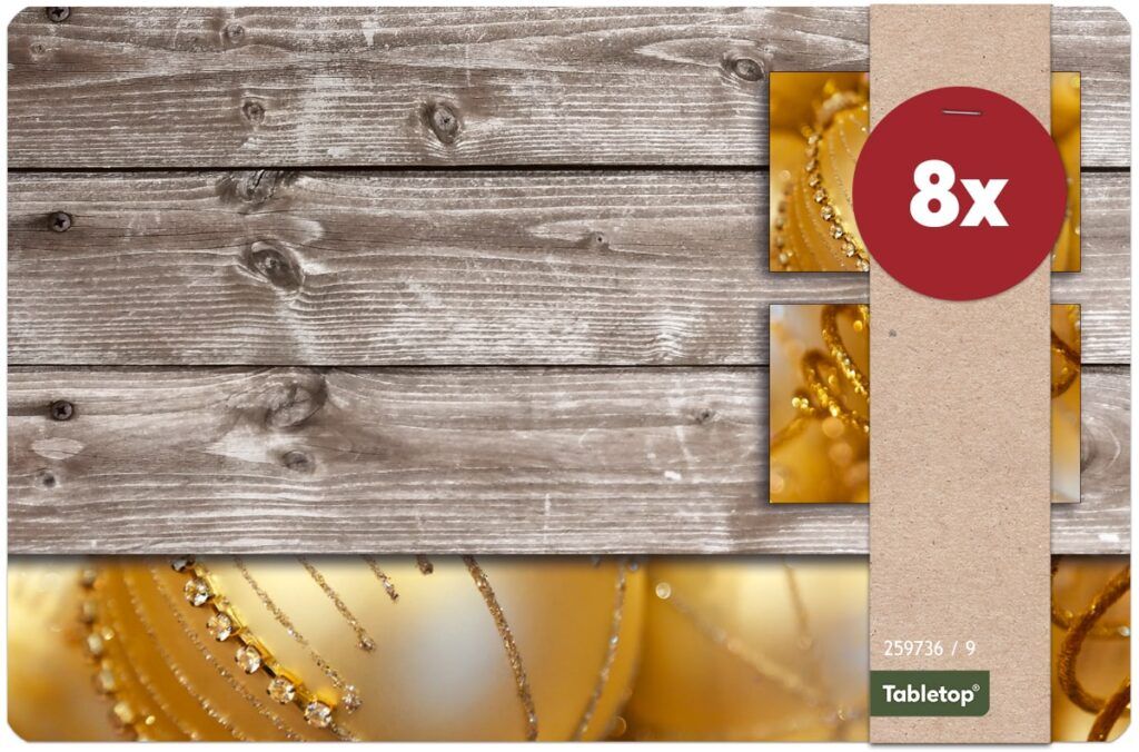 matches21 - Webshop Tischsets Platzsets MOTIV abwaschbar Weihnachten Deko Kugeln gold und Holz 126236 11 1 23