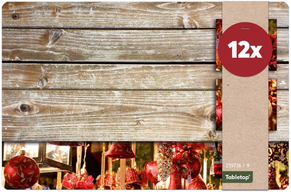 matches21 - Webshop Tischsets Platzsets MOTIV abwaschbar Weihnachten Deko Kugeln rot und Holz 126237 12 1 24