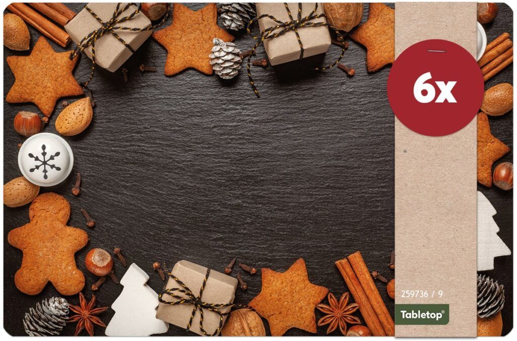 matches21 - Webshop Tischsets Platzsets MOTIV abwaschbar Weihnachten Lebkuchen Zapfen Schiefer 126243 28 1 4