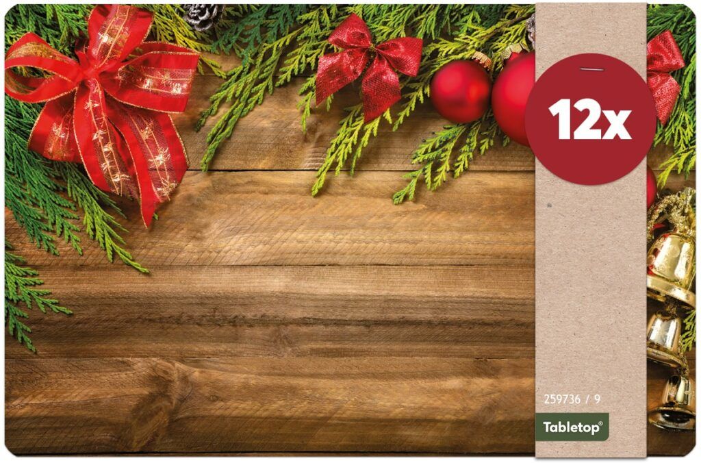 matches21 - Webshop Tischsets Platzsets MOTIV abwaschbar Weihnachten Schleifen Gloeckchen Holz 126239 12 1 24