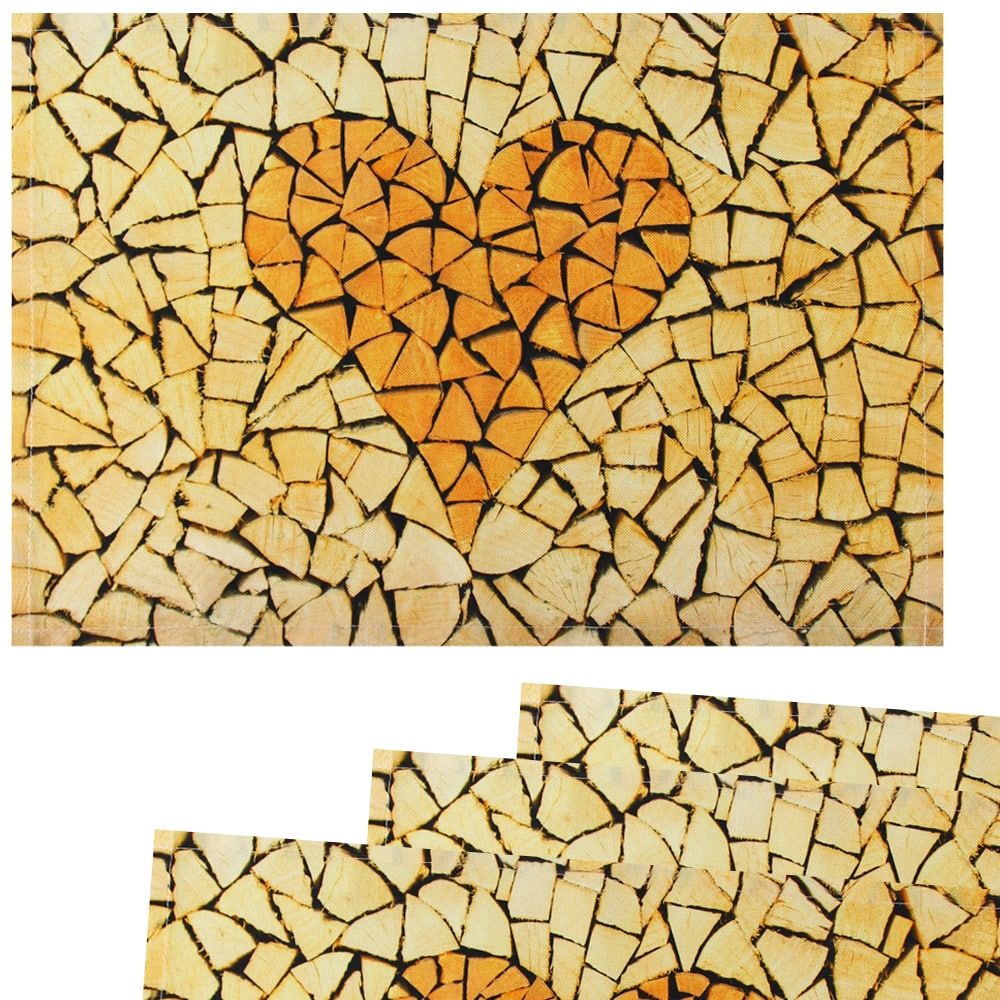 matches21 Tischsets Platzsets Textil CLOTH Herz Holz Holzscheite Holzoptik braun 4er 45x30 cm 125582 1 1