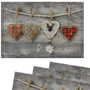 matches21 - Webshop Tischsets Platzsets Textil CLOTH Herzen Karo Holz Landhaus bunt 4er Set 45x30 cm 125031 1 2