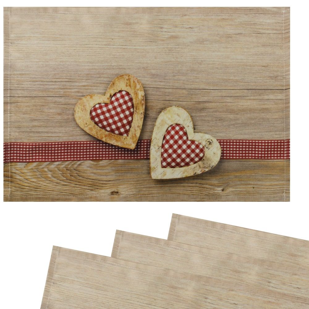 matches21 Tischsets Platzsets Textil CLOTH Herzen Karo Holz rot braun 4er Set 45x30 cm 125049 1 1