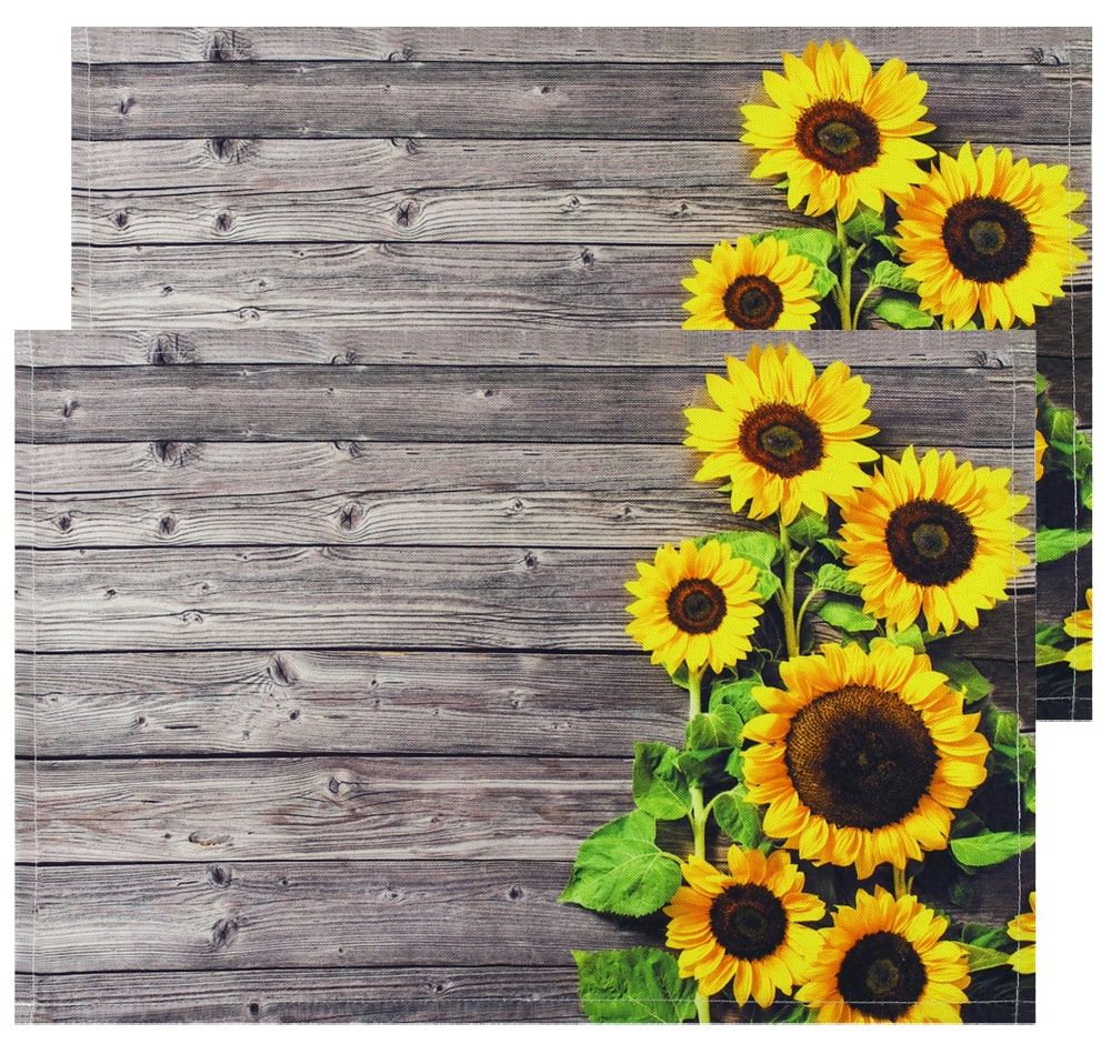 matches21 - Webshop Tischsets Platzsets Textil CLOTH Sonnenblumen Blumen Holz gelb braun 2er 45x30 cm 125541 1 1