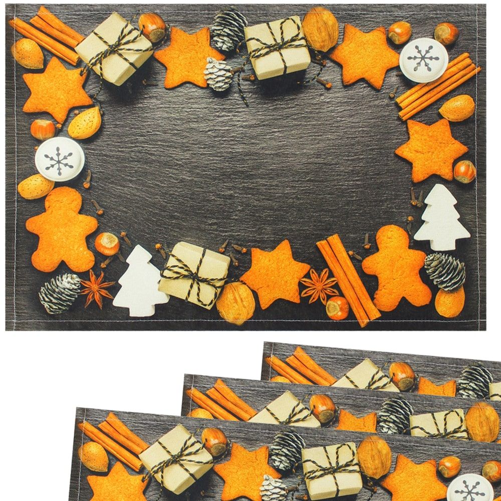 matches21 - Webshop Tischsets Stoff CLOTH waschbar Lebkuchen Gewuerze Tannenzapfen Schiefer 126220 2 1 3