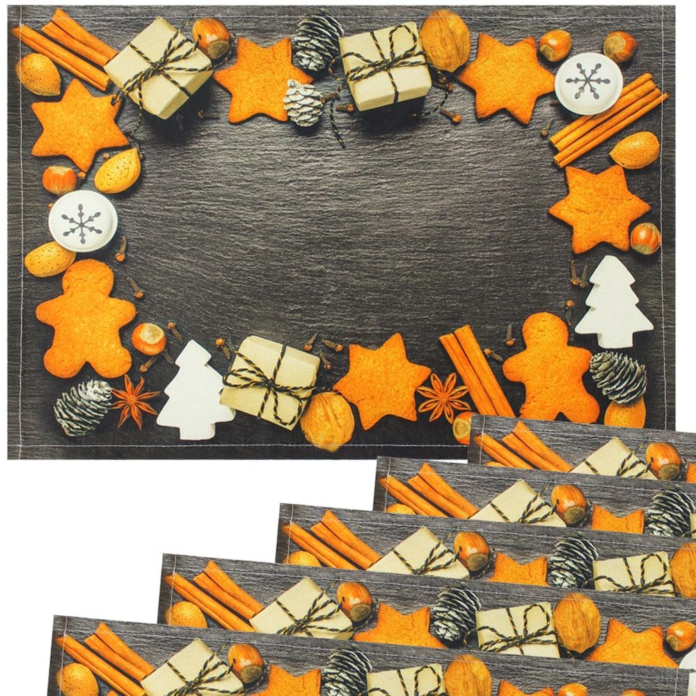 matches21 - Webshop Tischsets Stoff CLOTH waschbar Lebkuchen Gewuerze Tannenzapfen Schiefer 126220 3 1 4