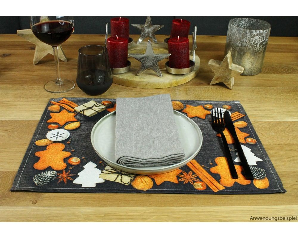 matches21 - Webshop Tischsets Stoff CLOTH waschbar Lebkuchen Gewuerze Tannenzapfen Schiefer 126220 5 1 6
