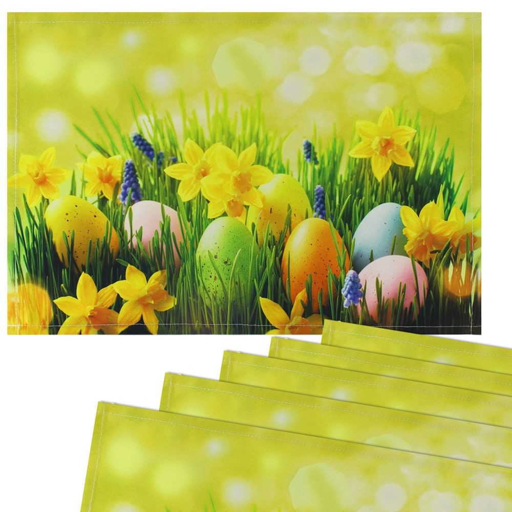 matches21 - Webshop Tischsets Stoff CLOTH waschbar Ostereier Osterglocken Blumenwiese bunt 126330 3 1 14