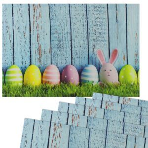 matches21 - Webshop Tischsets Stoff CLOTH waschbar Osterhase Ostereier blaue Holzwand bunt 126329 2 1 19