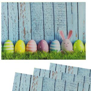 matches21 - Webshop Tischsets Stoff CLOTH waschbar Osterhase Ostereier blaue Holzwand bunt 126329 4 1 18