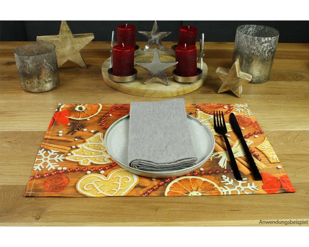 matches21 - Webshop Tischsets Stoff CLOTH waschbar Plaetzchen Perlen Deko auf Holz Weihnachten 126223 4 1 21