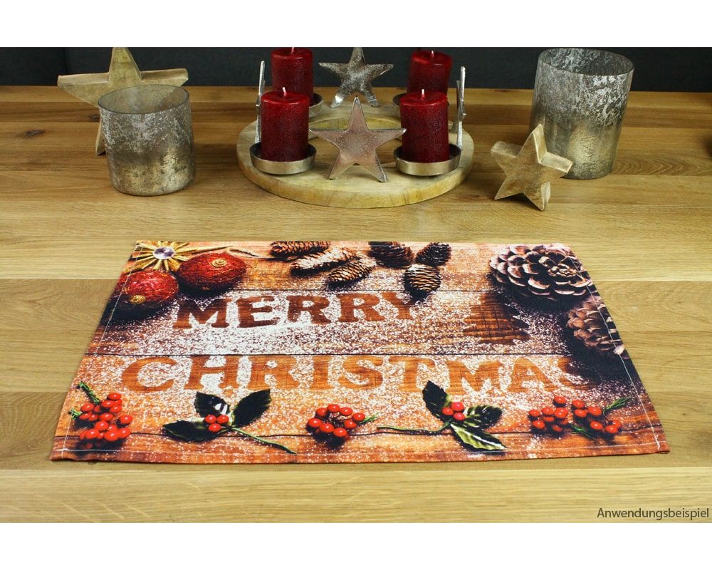 matches21 - Webshop Tischsets Stoff CLOTH waschbar Weihnachten MERRY CHRISTMAS Holz 126213 7 1 6