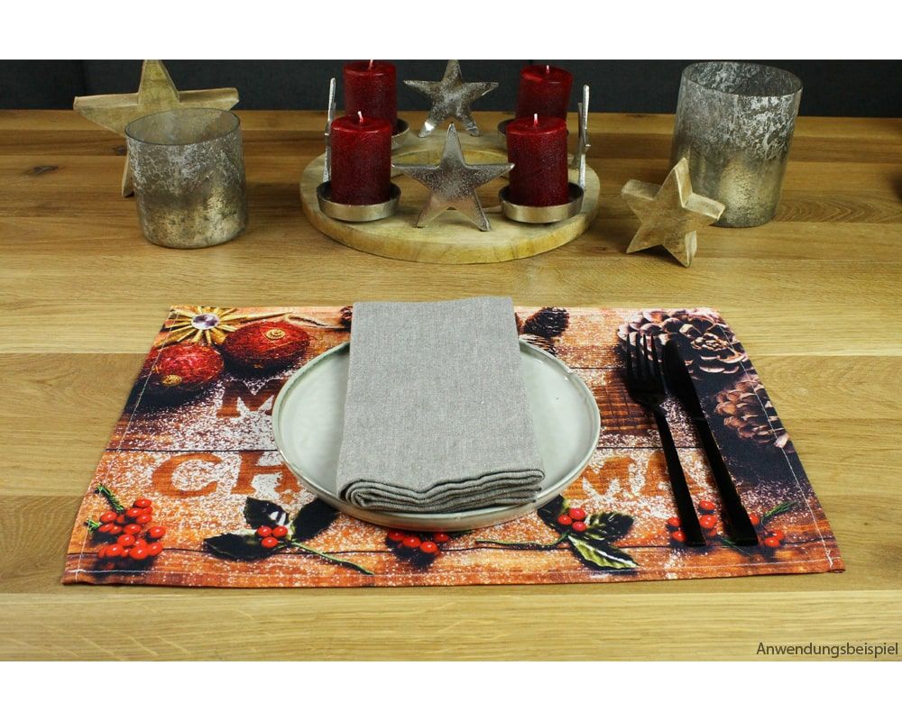 matches21 - Webshop Tischsets Stoff CLOTH waschbar Weihnachten MERRY CHRISTMAS Holz 126213 8 1 7