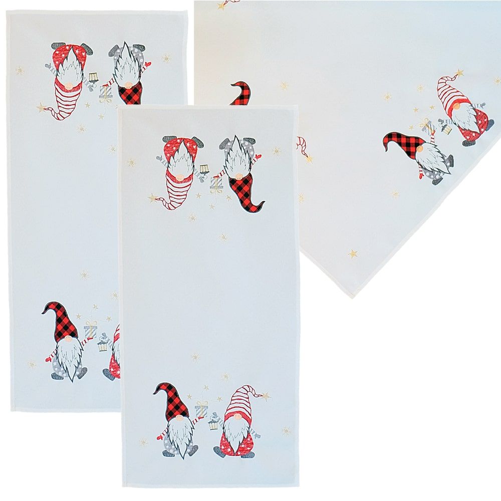 matches21 - Webshop Tischwaesche CARINA Wichtel Winter Stick Mitteldecken weiss bunt Poly 3 Modelle 125835 1 1