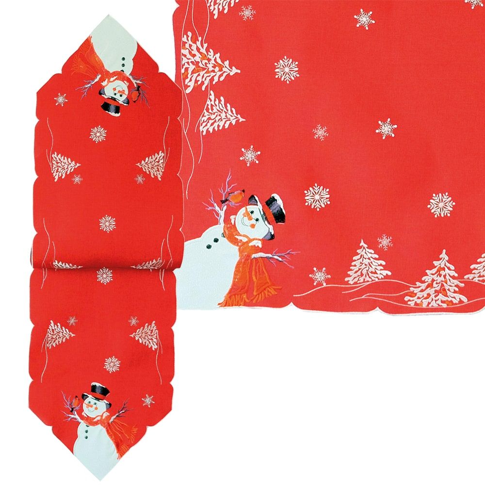 matches21 - Webshop Tischwaesche DOREEN Schneemaenner Stick Mitteldecken rot Polyester 2 Modelle 125841 1 23