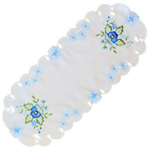 matches21 - Webshop Tischwaesche Heimtextilien Stiefmuetterchen weiss und Stick blau 1 Stk viele Modelle 124098 5 1 14