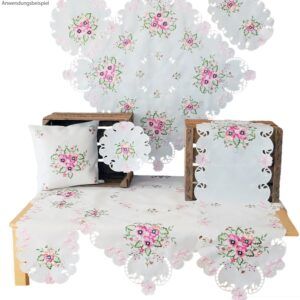 matches21 - Webshop Tischwaesche Heimtextilien Stiefmuetterchen weiss und Stick rosa 1 Stk viele Modelle 124100 1 22