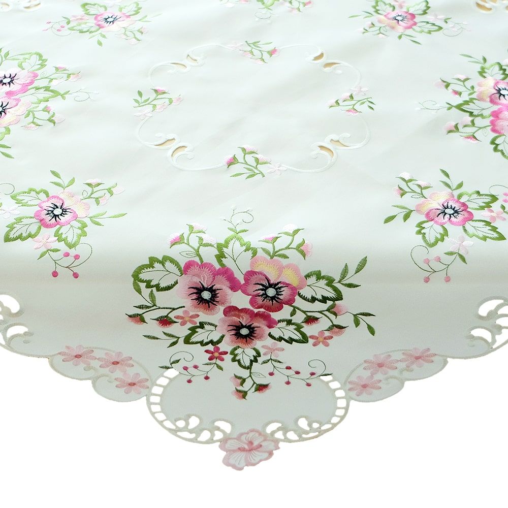 matches21 - Webshop Tischwaesche Heimtextilien Stiefmuetterchen weiss und Stick rosa 1 Stk viele Modelle 124100 1 1 2