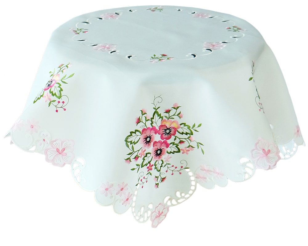 matches21 - Webshop Tischwaesche Heimtextilien Stiefmuetterchen weiss und Stick rosa 1 Stk viele Modelle 124100 2 1 3