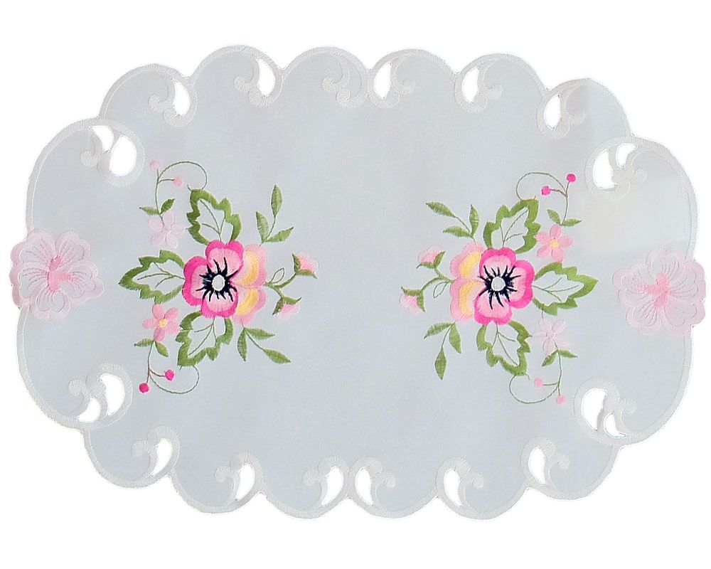matches21 - Webshop Tischwaesche Heimtextilien Stiefmuetterchen weiss und Stick rosa 1 Stk viele Modelle 124100 3 1 4