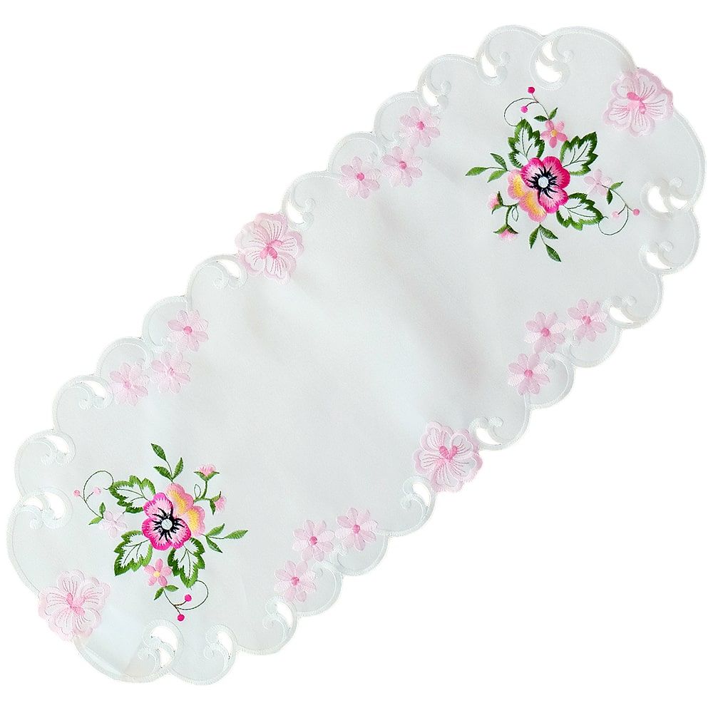 matches21 - Webshop Tischwaesche Heimtextilien Stiefmuetterchen weiss und Stick rosa 1 Stk viele Modelle 124100 5 1 6