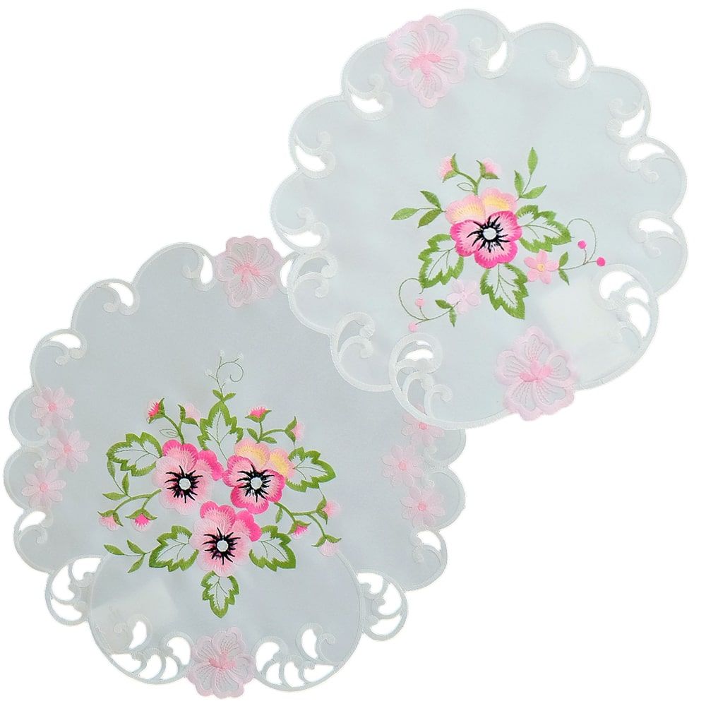 matches21 - Webshop Tischwaesche Heimtextilien Stiefmuetterchen weiss und Stick rosa 1 Stk viele Modelle 124100 7 1 8