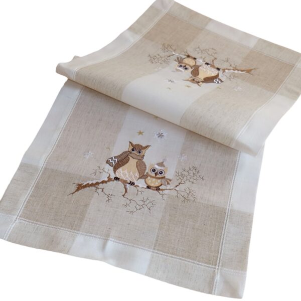 matches21 - Webshop Tischwaesche LILIAN Eule Streifen Stick Mitteldecken beige Poly Leinen 3 Modelle 125849 2 1 11