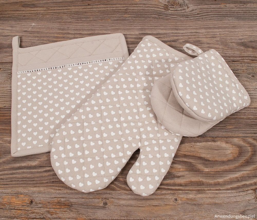 matches21 Topfhandschuh Landhaus Stil TRAUDL Herzen beige weiss Mini Ofenhandschuh 1 Stk 118096 3 1 3