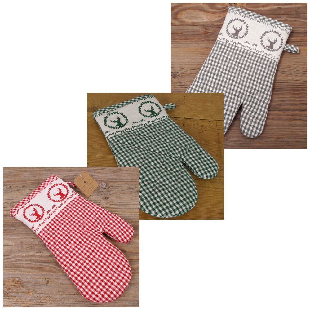 matches21 - Webshop Topfhandschuhe Landhaus Stil RESI Hirsch Motiv und kariert Handschuhe 3 Farben 117684 1 17