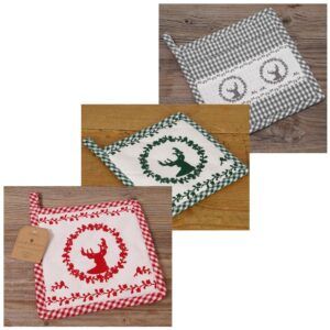 matches21 - Webshop Topflappen Landhaus Stil RESI Hirsch Motiv und kariert Untersetzer 3 Farben 117683 1 25