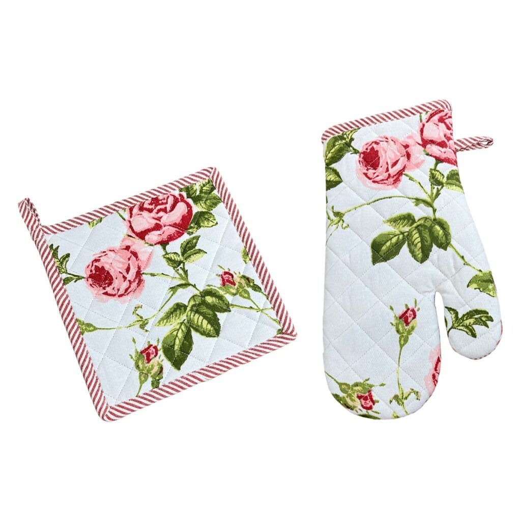 matches21 Topflappen Ofenhandschuh DORRIT Set Baumwolle Rosen Design rosa 126807 1 1
