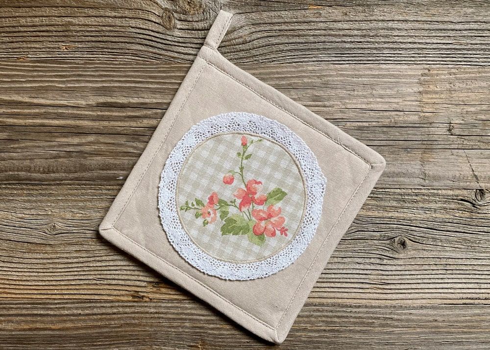 matches21 Topflappen Untersetzer LUISA Rosen Karo bunt 18x18 cm Landhaus Baumwolle 1 Stk 121428 1 1