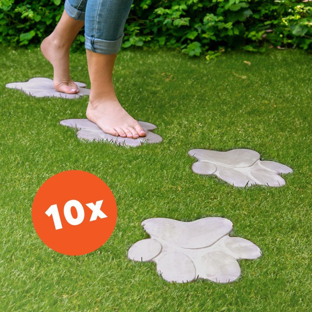matches21 - Webshop Trittsteine Pfote 2 12 huebsche Beton Trittplatten im Set 30 x 25 cm 126430 7 1 6