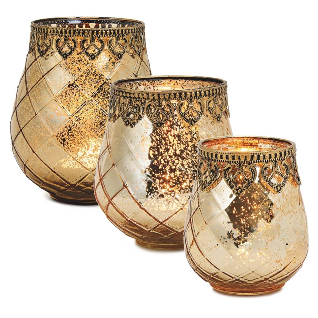 matches21 - Webshop Vintage Kerzenglas Windlicht gold in 3 Groessen Modernes Windlichtglas als Kerzenstaender Laterne und Teelichthalter Boho Kerzenhalter Teelichtglas fuer Wohnzimmer Tisch Deko Balkon Ho 25 1