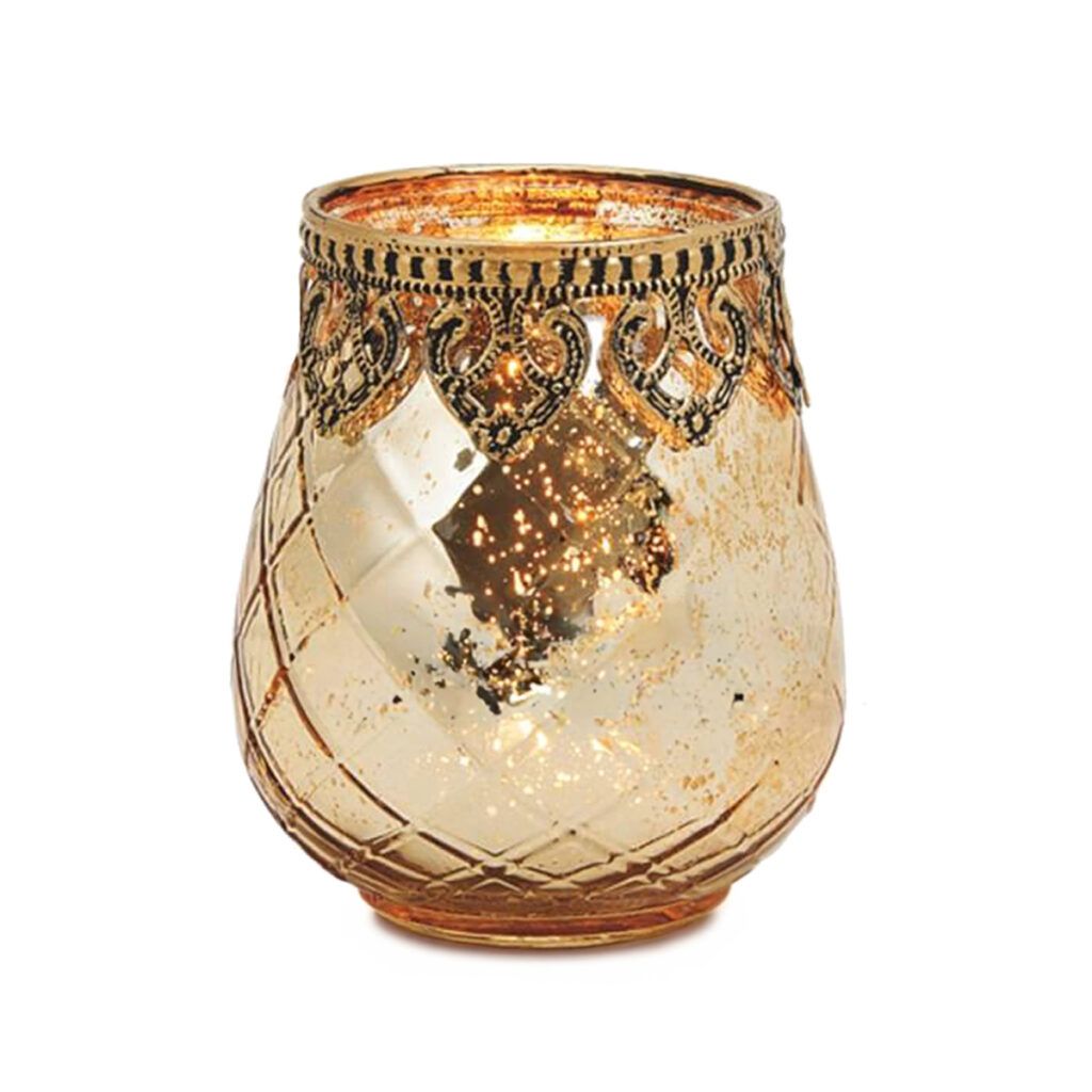matches21 - Webshop Vintage Kerzenglas Windlicht gold in 3 Groessen Modernes Windlichtglas als Kerzenstaender Laterne und Teelichthalter Boho Kerzenhalter Teelichtglas fuer Wohnzimmer Tisch Deko Balkon 1 2