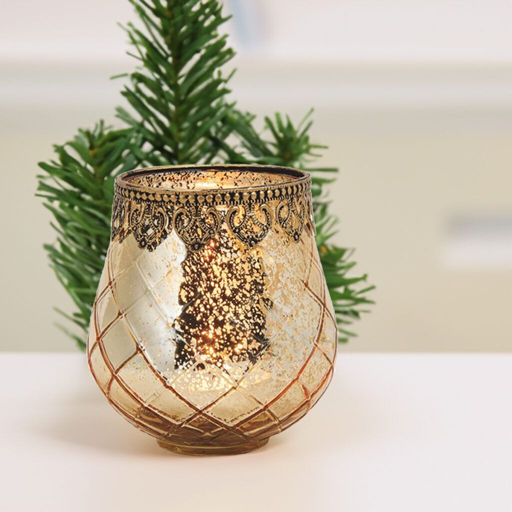 matches21 - Webshop Vintage Kerzenglas Windlicht gold in 3 Groessen Modernes Windlichtglas als Kerzenstaender Laterne und Teelichthalter Boho Kerzenhalter Teelichtglas fuer Wohnzimmer Tisch Deko Balkon 12 15
