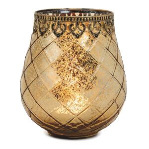matches21 - Webshop Vintage Kerzenglas Windlicht gold in 3 Groessen Modernes Windlichtglas als Kerzenstaender Laterne und Teelichthalter Boho Kerzenhalter Teelichtglas fuer Wohnzimmer Tisch Deko Balkon 15 50