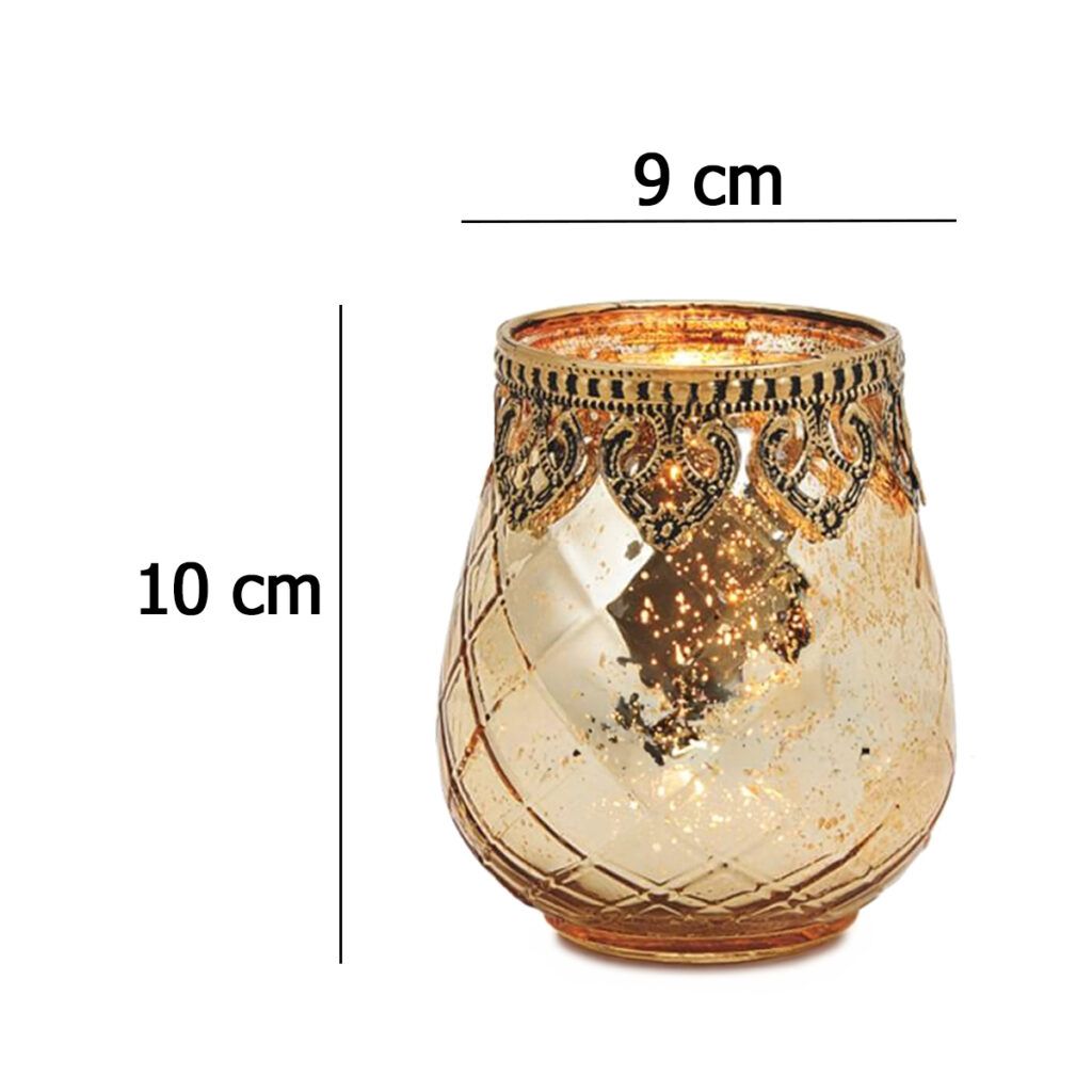 matches21 - Webshop Vintage Kerzenglas Windlicht gold in 3 Groessen Modernes Windlichtglas als Kerzenstaender Laterne und Teelichthalter Boho Kerzenhalter Teelichtglas fuer Wohnzimmer Tisch Deko Balkon 2 4