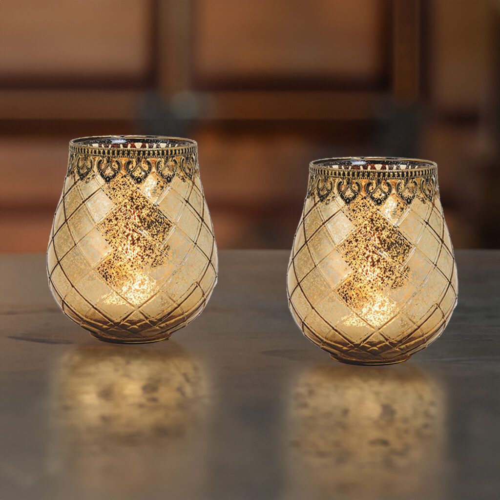 matches21 - Webshop Vintage Kerzenglas Windlicht gold in 3 Groessen Modernes Windlichtglas als Kerzenstaender Laterne und Teelichthalter Boho Kerzenhalter Teelichtglas fuer Wohnzimmer Tisch Deko Balkon 20 24