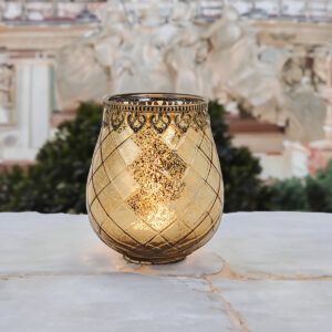 matches21 - Webshop Vintage Kerzenglas Windlicht gold in 3 Groessen Modernes Windlichtglas als Kerzenstaender Laterne und Teelichthalter Boho Kerzenhalter Teelichtglas fuer Wohnzimmer Tisch Deko Balkon 21 57