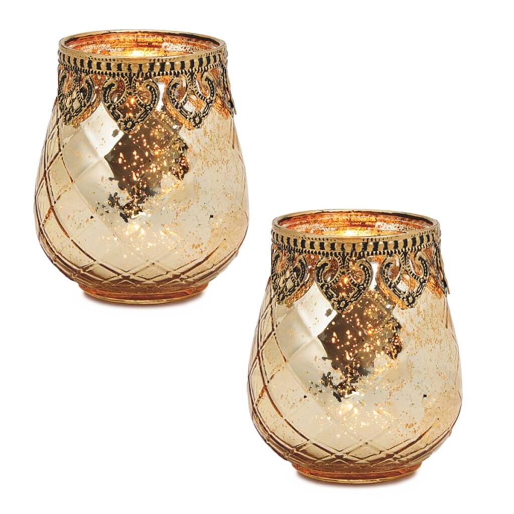 matches21 - Webshop Vintage Kerzenglas Windlicht gold in 3 Groessen Modernes Windlichtglas als Kerzenstaender Laterne und Teelichthalter Boho Kerzenhalter Teelichtglas fuer Wohnzimmer Tisch Deko Balkon 22 3