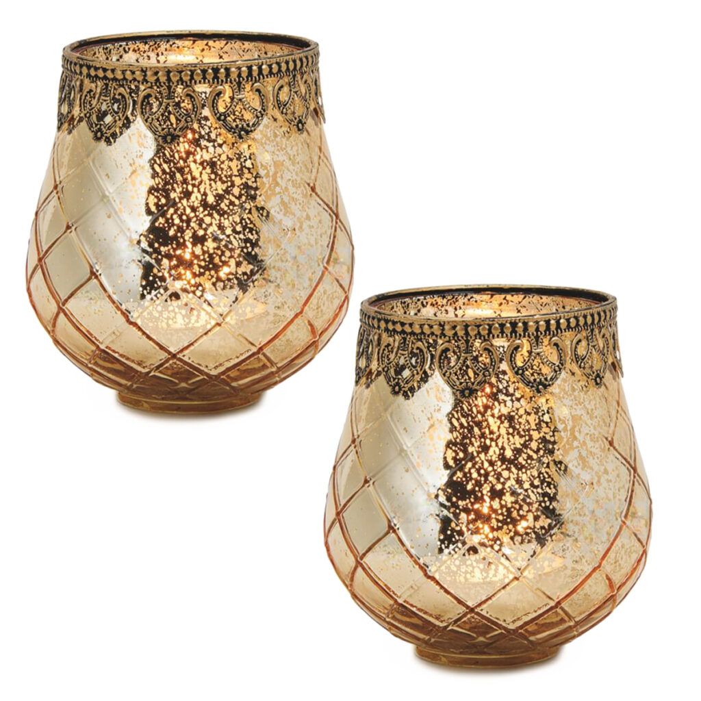 matches21 - Webshop Vintage Kerzenglas Windlicht gold in 3 Groessen Modernes Windlichtglas als Kerzenstaender Laterne und Teelichthalter Boho Kerzenhalter Teelichtglas fuer Wohnzimmer Tisch Deko Balkon 23 11